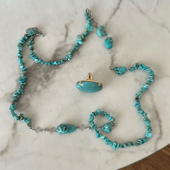 Necklace and ring size 6 bundle in teal - Picture 1 of 4